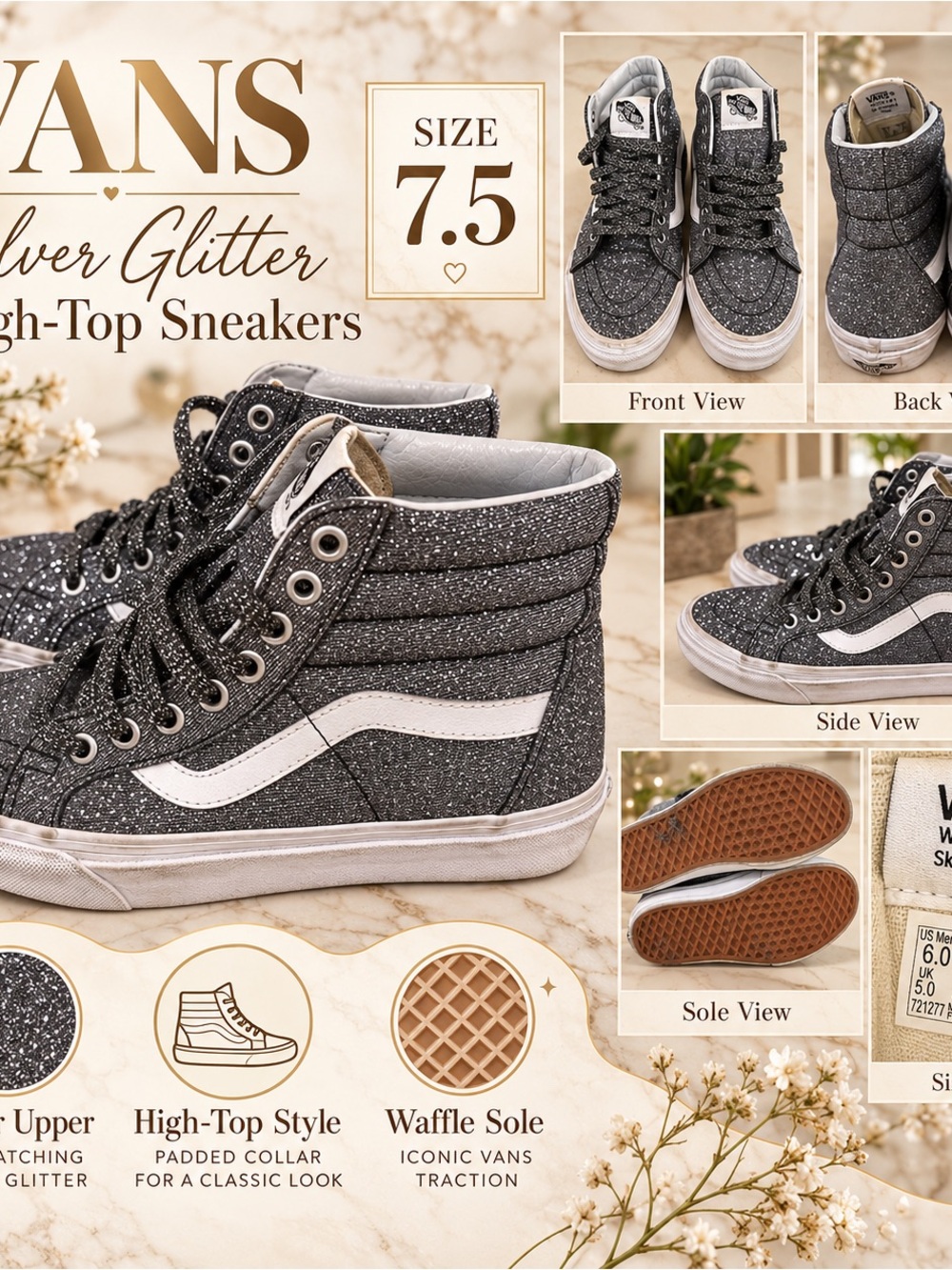 Vans Silver Glitter High-Top Sneakers